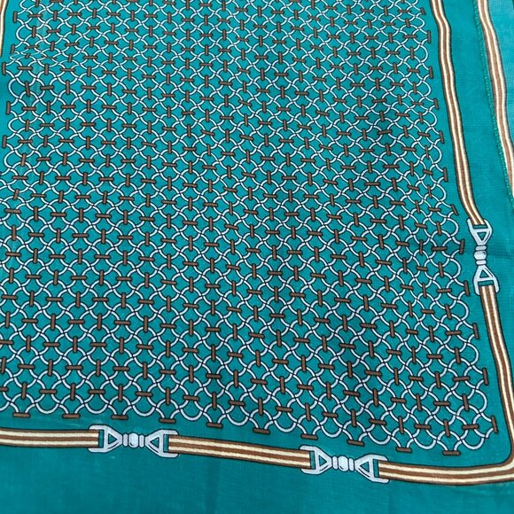 Vintage Leona Edmiston Long Green Equine Theme Scarf Sheer Chiffon 60x11 - Picture 3 of 6